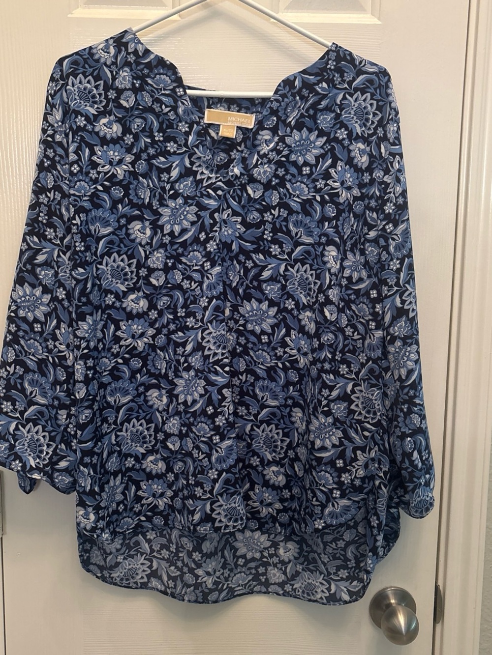Michael Kors Blue Floral V-Neck Tunic